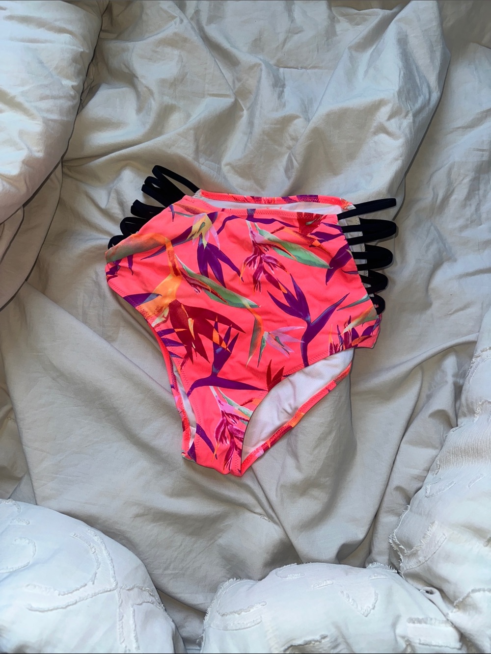 Victoria's Secret Neon Pink Tropical High-Waist Bikini Bottoms